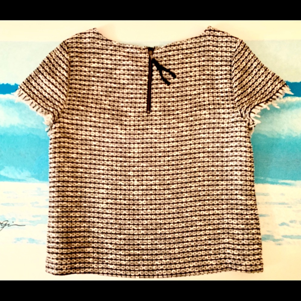 TALBOTS Shimmery Black/White Fringe Sleeve Top - Picture 5 of 8